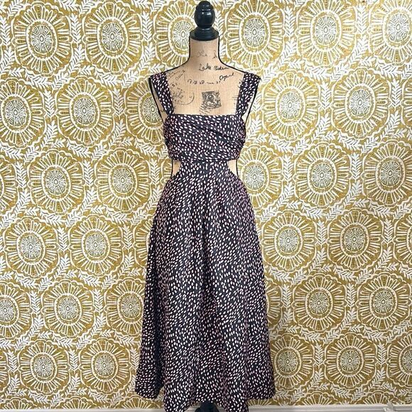 NWT Rebecca Vallance Cha Cha Silk Polka Dot Cutout Pleated Midi Dress size 6 - Picture 7 of 14